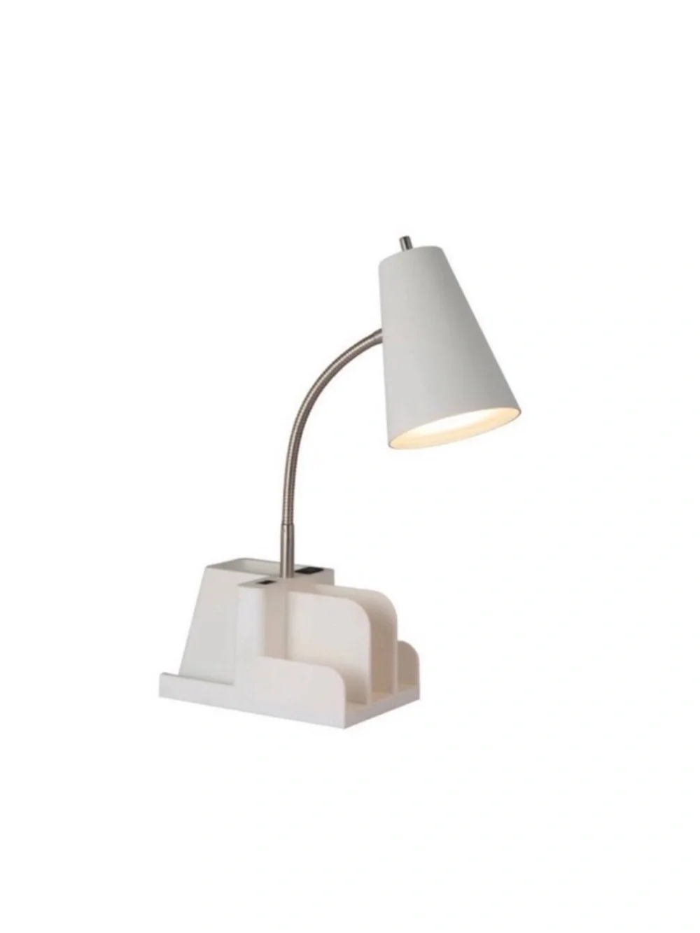 White Multi-Function Desk Lamp with Organizer and Phone Holder